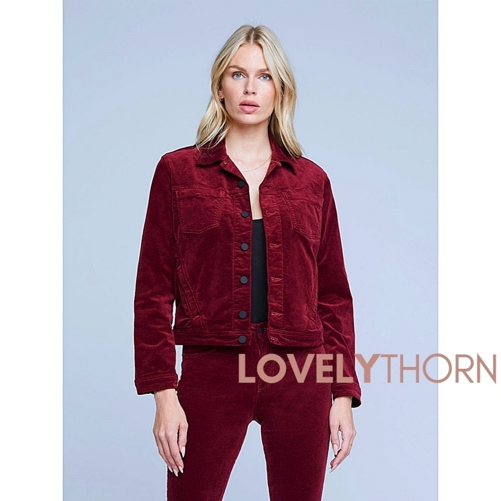 L'AGENCE // ltd ed celine jean-jacket-style merlot slight stretch velvet jacket